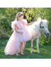 Blush Pink Tulle Feather High Low Flower Girl Dress